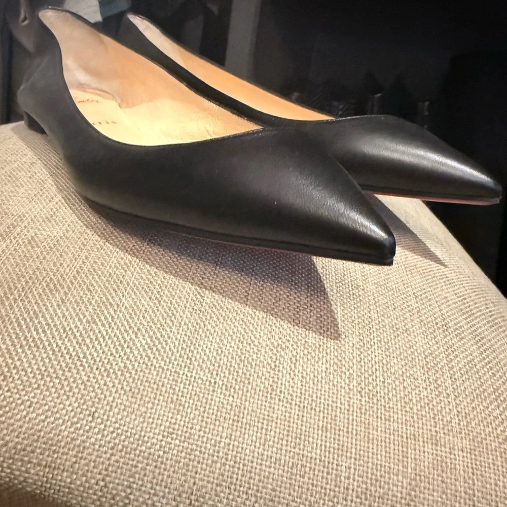 Christian Louboutin Black Pointed Toe Flats Red Sole bottom Size 39 leather - Picture 8 of 11